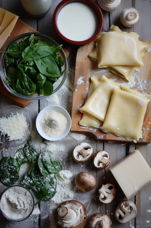 ingredientes Lasaña de espinacas y champiñones