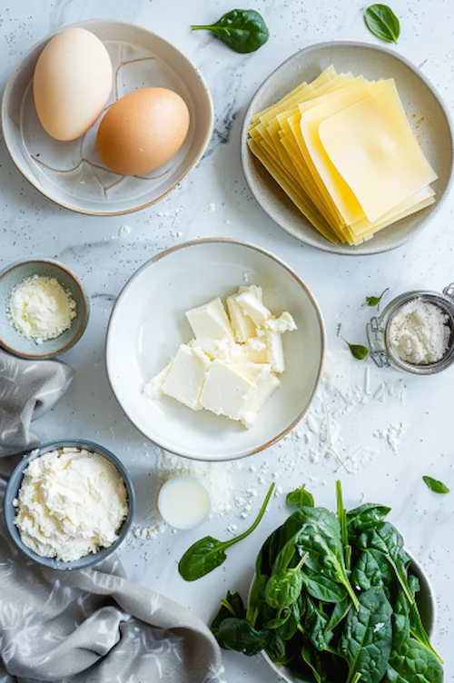 ingedientes Receta de Lasaña de espinacas y queso